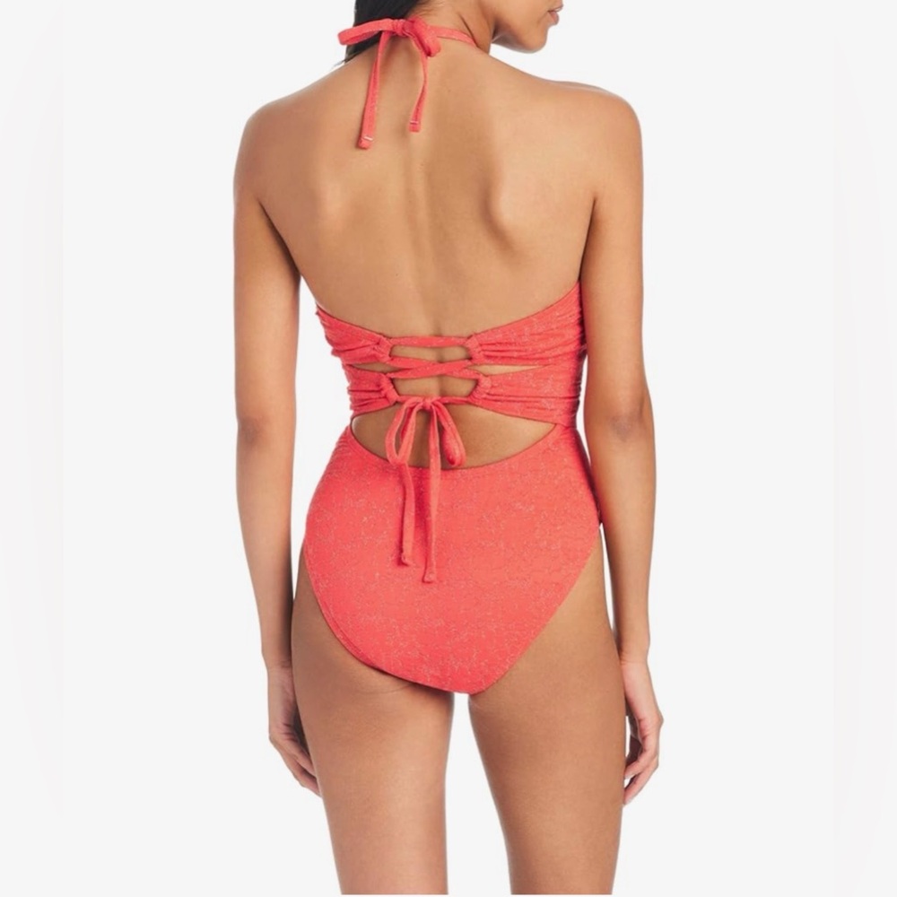Jessica Simpson Coral Cutout Halter One-Piece Swimsuit Size Large - Picture 2 of 10